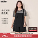 MsShe【假兩件條紋T恤套裝】大碼女裝2026夏季胖mm巨顯瘦上衣短褲 黑色現(xiàn)貨 2XL