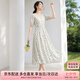 尚都比拉夏季法式碎花連衣裙泡泡袖茶歇裙氣質(zhì)女神范裙子 杏底藍花 M 