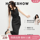 紅袖（hopeshow）撞色波點連衣裙2026春夏季新款女裝綁帶壓褶無袖顯瘦垂感雪紡長裙 黑底白點801 M