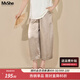 MsShe【新中式套裝】大碼女裝2026夏裝秋裝T恤刺繡馬甲闊腿九分褲 褲子-香檳金色現(xiàn)貨 2XL