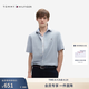 Tommy Hilfiger【輕薄府綢】26春夏新款男裝純棉透氣商務休閑細格子短袖襯衣襯衫 藍棕格子0GZ M （推薦：135-150斤）