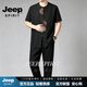 JEEP SPIRIT中國風唐裝男士短袖襯衫復古盤扣上衣中式茶服漢服香云紗唐裝 黑色【臻奢工藝】 M
