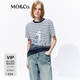 MO&Co.【姆明系列】T恤2026夏新品新疆棉白墨印花藍白條紋MBF2TEE030 藍條紋 M /165