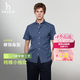 HAZZYS【純棉】哈吉斯男裝 夏季男襯衣小格紋休閑短袖襯衫男 深藍(lán)色DL L （175/96A 48）