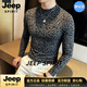 JEEP SPIRIT豹紋半高領長袖t恤男2026夏季修身內搭打底衫潮流上衣緊身 黑色【奢級甄選】 M