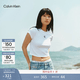 Calvin KleinJeans【正肩羅紋】26春夏女士少女感ck刺繡彈力辣妹短袖T恤上衣 YAF-月光白 XS