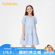 巴拉巴拉【商場同款】童裝女童裙子兒童連衣裙2026新款夏泡泡袖甜美公主裙 白藍色調00318 150