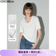 COCOBELLA竹節(jié)棉白色短袖T恤女基礎款V領隨性毛邊上衣TS7017-2 白色 S