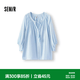 森馬（Semir）襯衫女夏季七分燈籠袖A字oversize肌理流蘇2026新款文藝襯衣 冰藍80990（特寬松版型/介意可拍小一碼） S