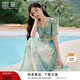 香影海邊度假暈染連衣裙女2025夏季新款民族風(fēng)波西米亞v領(lǐng)雪紡裙