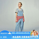 ELLE KIDS童裝 學院背帶牛仔褲女童春季新款撞色繡花直筒全棉褲子