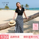 三彩2026夏季新款碎花半身裙高腰開叉雪紡A字裙浪漫長裙清新M