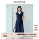 迪賽尼斯（DESIGNICE）仿牛仔優雅收腰V領無袖連衣裙2026夏新款通勤氣質裙子女 牛仔藍 XL