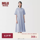 MUJI 女式 涼感 短袖襯衫連衣裙 女裝裙子長裙 26年夏季 BC2Q7C6S 薩克森藍條紋 M （160/84A）