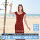 三彩2026夏季新款法式兩穿方領(lǐng)雪紡碎花裙A字連衣裙荷葉袖度假風(fēng)長裙M