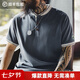 馬登工裝美式復古棒球領亨利衫t恤男重磅純棉正肩短袖衣服男裝夏季 熔巖灰 【男士新款/輕奢高級感】 L