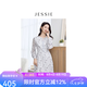 JESSIE【素銀花韻】2025年春夏新款法式清新水墨畫收腰印花連衣裙 灰色 L