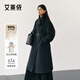 艾萊依女裝90鵝絨服長款風衣羽絨服可脫卸圍巾收腰顯瘦加厚外套女 炭黑-升級款 M 【建議130-145斤】160