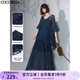 COCOBELLA重工鏤空刺繡蕾絲半身裙度假流蘇大擺長裙HS3063-3 布藍思頓藍 M