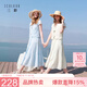 三彩【小櫻花連衣裙】2026夏季新款純棉繡花短袖V領A字裙長裙M