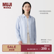 MUJI 女式 漢麻水洗襯衫領長袖襯衫女士女裝襯衣外套內搭上衣女款春夏 薩克森藍條紋 S （155/80A）