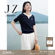 玖姿·安娜蔻都市海軍風撞色寬松短袖套頭針織衫女裝秋款 丈青-第三批KWFQ31204 2XL
