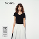 MO&Co.短袖T恤含桑蠶絲天絲輕薄V領捏褶短款舒適百搭上衣摩安珂 黑色 S /160