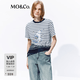 MO&Co.【姆明系列】T恤2026夏新品新疆棉白墨印花藍白條紋MBF2TEE030 藍條紋 L /170