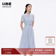LIME朗姿/萊茵優(yōu)雅襯衫式收腰醋酸泡泡縐連衣裙鉆飾2026年夏季新款 淺霧霾藍色 XL