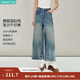茵曼（INMAN）100棉復(fù)古水洗八分闊腿牛仔褲2026秋季女裝新款休閑寬松褲子 牛仔藍(lán) 27