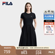 FILA 斐樂官方女子連衣裙2026夏季新款簡約通勤休閑拼接短袖裙子 正黑色-BK M 165/84A/M
