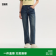 森馬（Semir）牛仔|森柔牛仔褲女復(fù)古簡約長褲休閑秋季半松緊腰直筒褲通勤 牛仔黃泥染80325 S