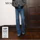 MO&Co.中高腰藍色復古微喇牛仔褲女做舊洗水美式牛仔闊腿褲長褲 牛仔藍色-第2批 L 28