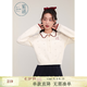 紫涵（ZIHAN）紫涵撞色花邊領修身針織毛衣女冬季繡花休閑短款上衣 米白 L