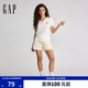 蓋璞Gap女裝早秋純棉logo刺繡V領(lǐng)愛(ài)心捏褶短袖上衣858936 白色 M (165/88A)亞洲尺碼