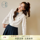 紫涵（ZIHAN）紫涵蕾絲邊娃娃領長袖襯衫女春季新款甜美學院風內搭胸花襯衣 白色 M