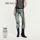 MO&Co.【NOIR系列】牛仔褲春夏手磨破洞懷舊棉質低腰 牛仔淺藍色 M 27