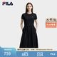 FILA 斐樂官方女子連衣裙2026夏季新款簡約通勤休閑拼接短袖裙子 正黑色-BK M 165/84A/M