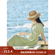 茵曼（INMAN）七七同款連衣裙2026夏女裝新款田園純棉提花方領A字泡泡袖蛋糕裙 淡綠色 74.6%粘纖 25.4%棉  M