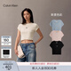 Calvin KleinJeans【正肩羅紋】夏季女士活力辣妹刺繡ck彈力重磅短袖T恤上衣
