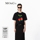 MO&Co.櫻桃果蔬印花圓領(lǐng)短袖寬松落肩純棉T恤基礎(chǔ)黑白上衣上裝 黑色 S 160