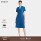 PORTS寶姿【七夕禮物】春季新品女裝優雅褶裥收腰西裝領百褶拼接連衣裙 寧靜藍-1 S (4)