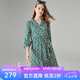 帕羅（PALUOPO）夏日真絲碎花連衣裙七分袖收腰顯瘦中長(zhǎng)裙v領(lǐng)優(yōu)雅裙子女裝 綠色 XL (170/92A)
