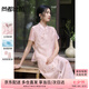 尚都比拉優雅國風套裝女春夏立領斜襟系綁帶印花小衫上衣配珠扣A字半身裙