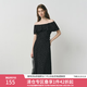 范思藍恩法式氣質荷葉邊碎花連衣裙女夏季2025新款一字領裙子2885 黑色 L
