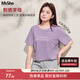 MsShe【天絲棉】大碼女裝2026夏裝胖mm巨顯瘦正肩短袖T恤遮肚上衣 短袖-風信紫色現貨 4XL