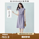 佐丹奴亞麻裙子女裝夏季新款棉麻綁帶收腰立領短袖連衣裙05466327
