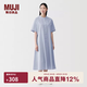 MUJI 女式 涼感 短袖襯衫連衣裙 女裝裙子長(zhǎng)裙 26年夏季 BC2Q7C6S 薩克森藍(lán)條紋 M （160/84A）