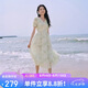 秋水伊人簡約百搭v領蕾絲連衣裙2026年夏季新款女休閑收腰A字裙子
