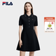 FILA 斐樂官方女裝編織連衣裙2026夏新款簡約翻領修身收腰連身裙 正黑色-BK L 170/88A/L